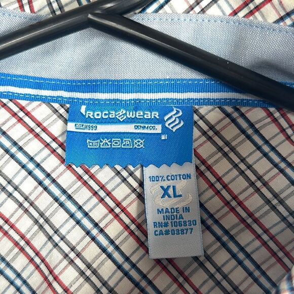 NWT ROCAWEAR Cotton Plaid White Red Blue Short Sleeve Button Down Shirt XL - Picture 10 of 14